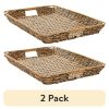 Beige and Black Resin Rattan Rectangular Serving Tray