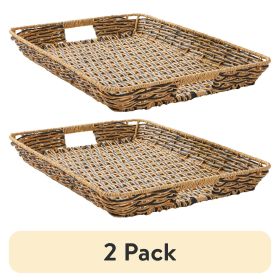 Beige and Black Resin Rattan Rectangular Serving Tray