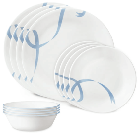 Corelle Blue Ribbons 12-Piece Glass Dinnerware Set (Service for 4)