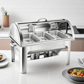 SOGA 3L Triple Tray Stainless Steel Roll Top Chafing Dish Food Warmer