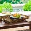 Beige and Black Resin Rattan Rectangular Serving Tray